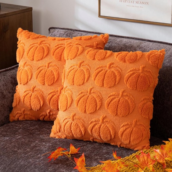 Set of 2 Pumpkin Fall Decorative Throw Pillow Covers 18"x18" - Picture 4 of 4